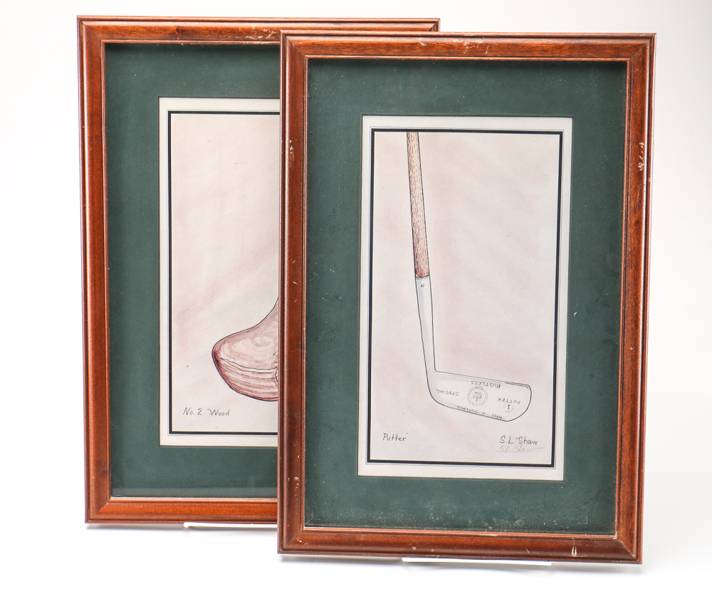 Pair of S.L. Shaw Signed Offset Lithographs "No. 2 Wood" and "Putter"