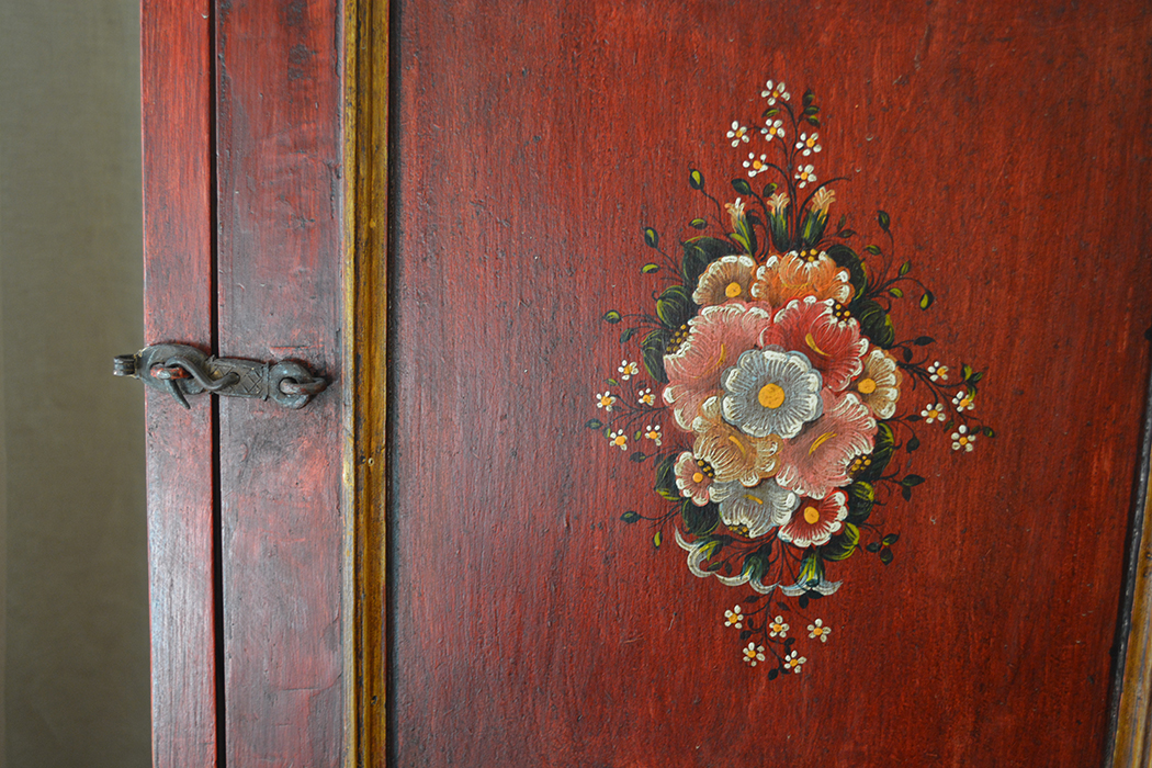 Floral Motif Hand-Painted Side Cabinet