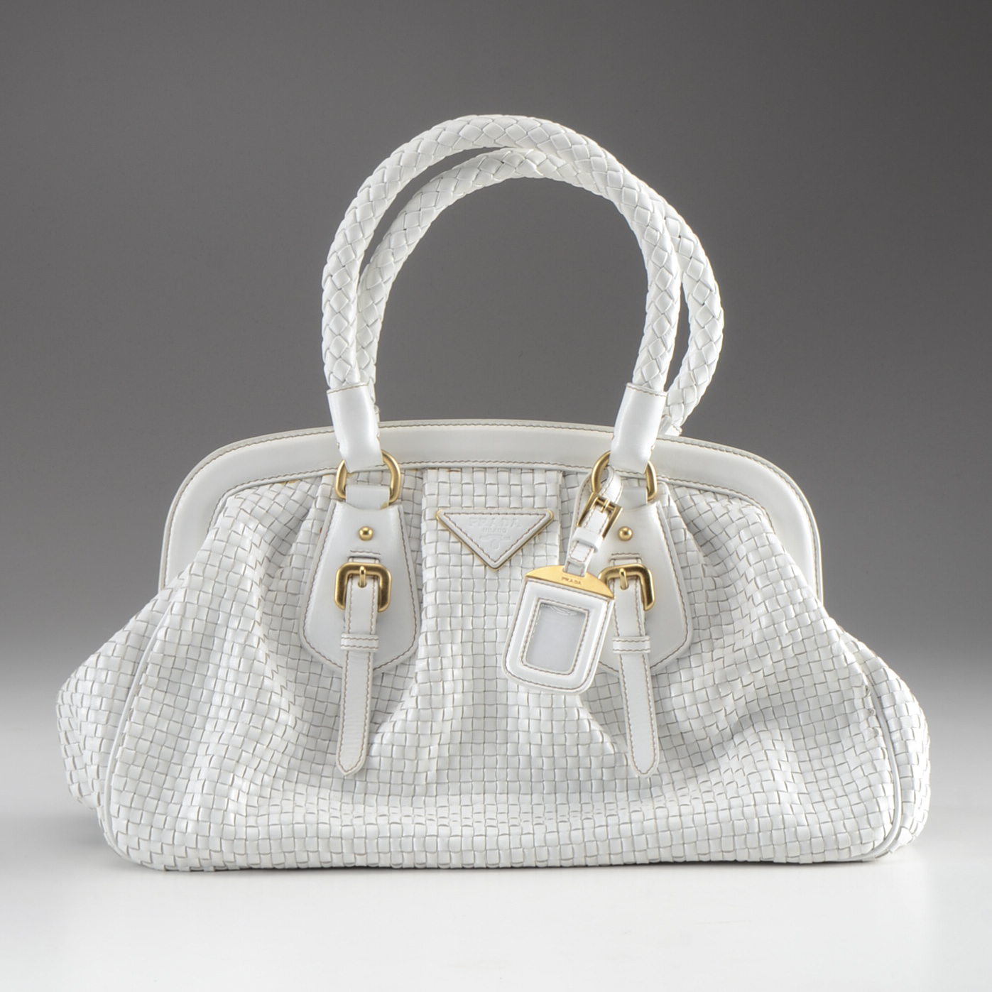 Prada Intreccio Madras Framed Satchel