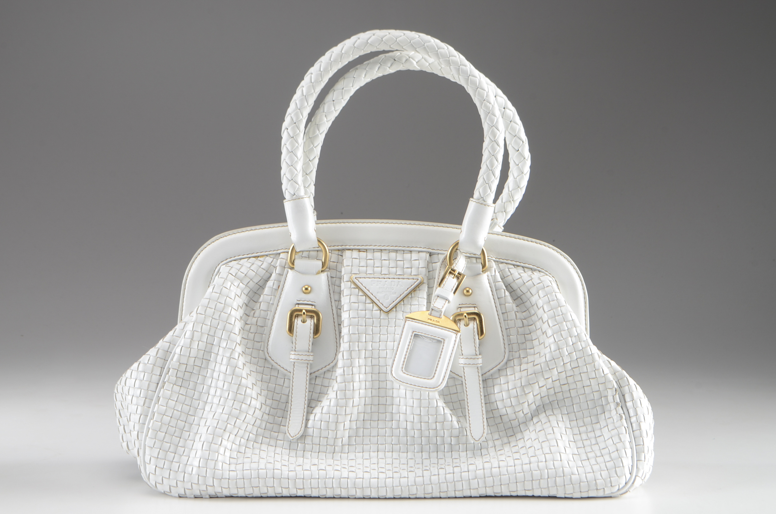 Prada Intreccio Madras Framed Satchel