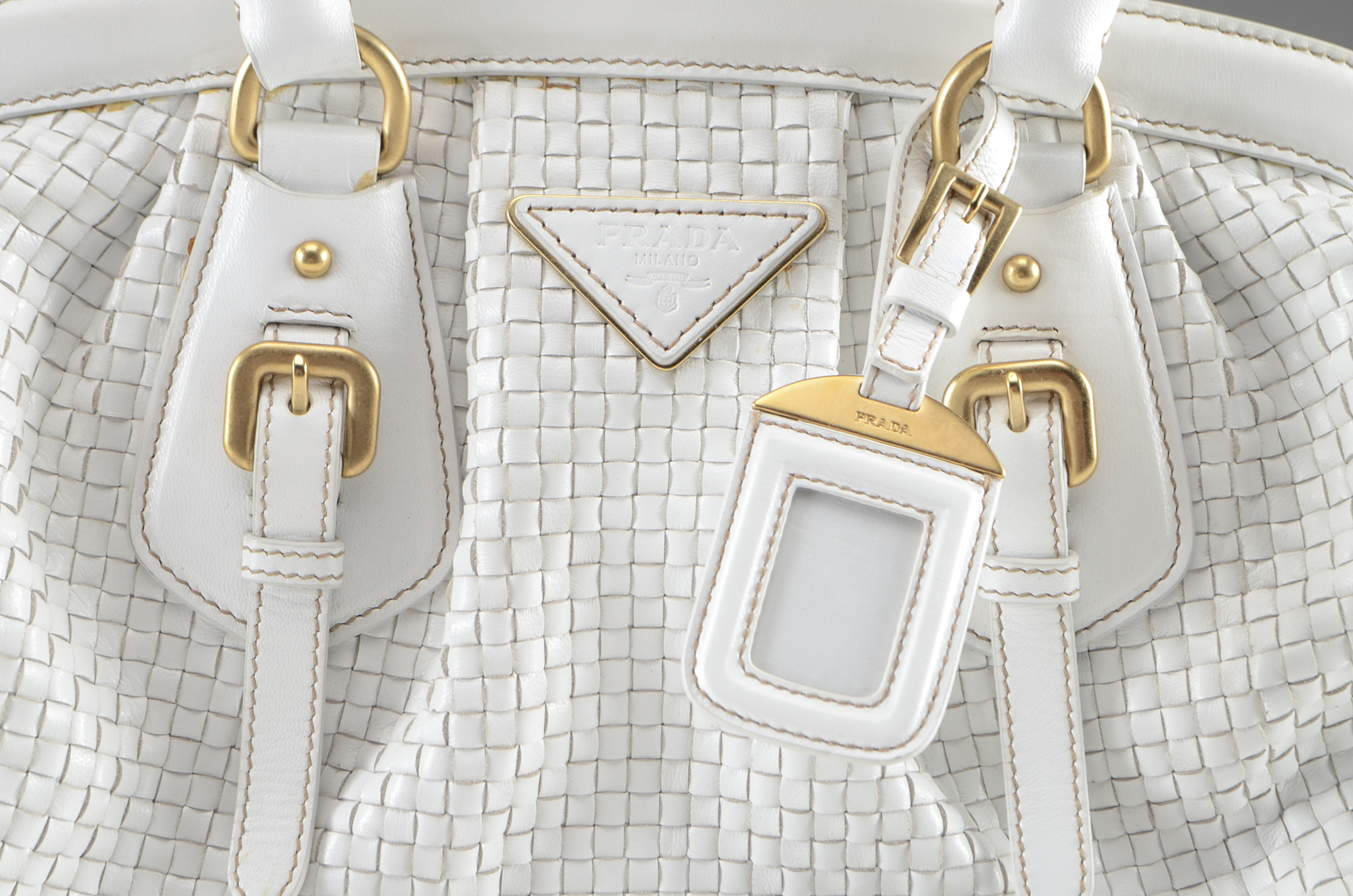 Prada Intreccio Madras Framed Satchel