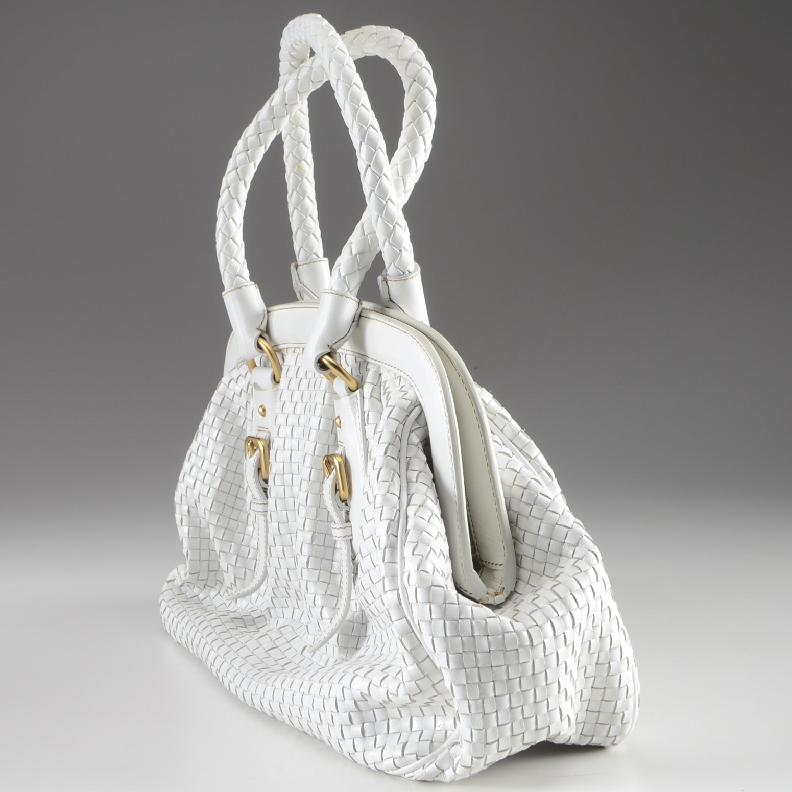 Prada Intreccio Madras Framed Satchel