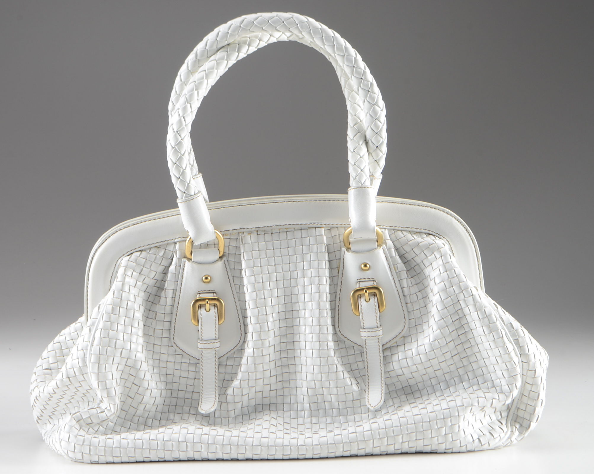 Prada Intreccio Madras Framed Satchel