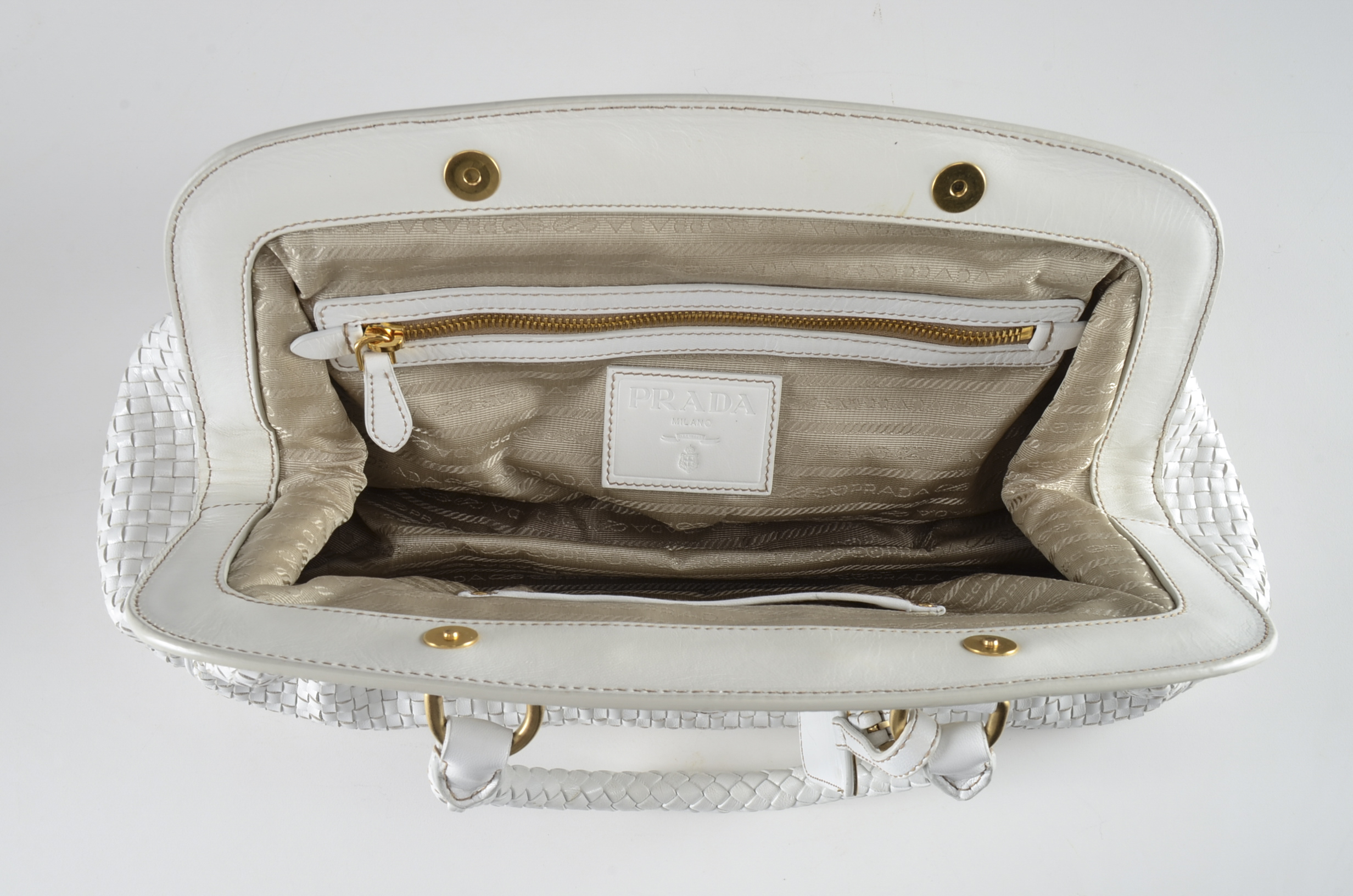 Prada Intreccio Madras Framed Satchel