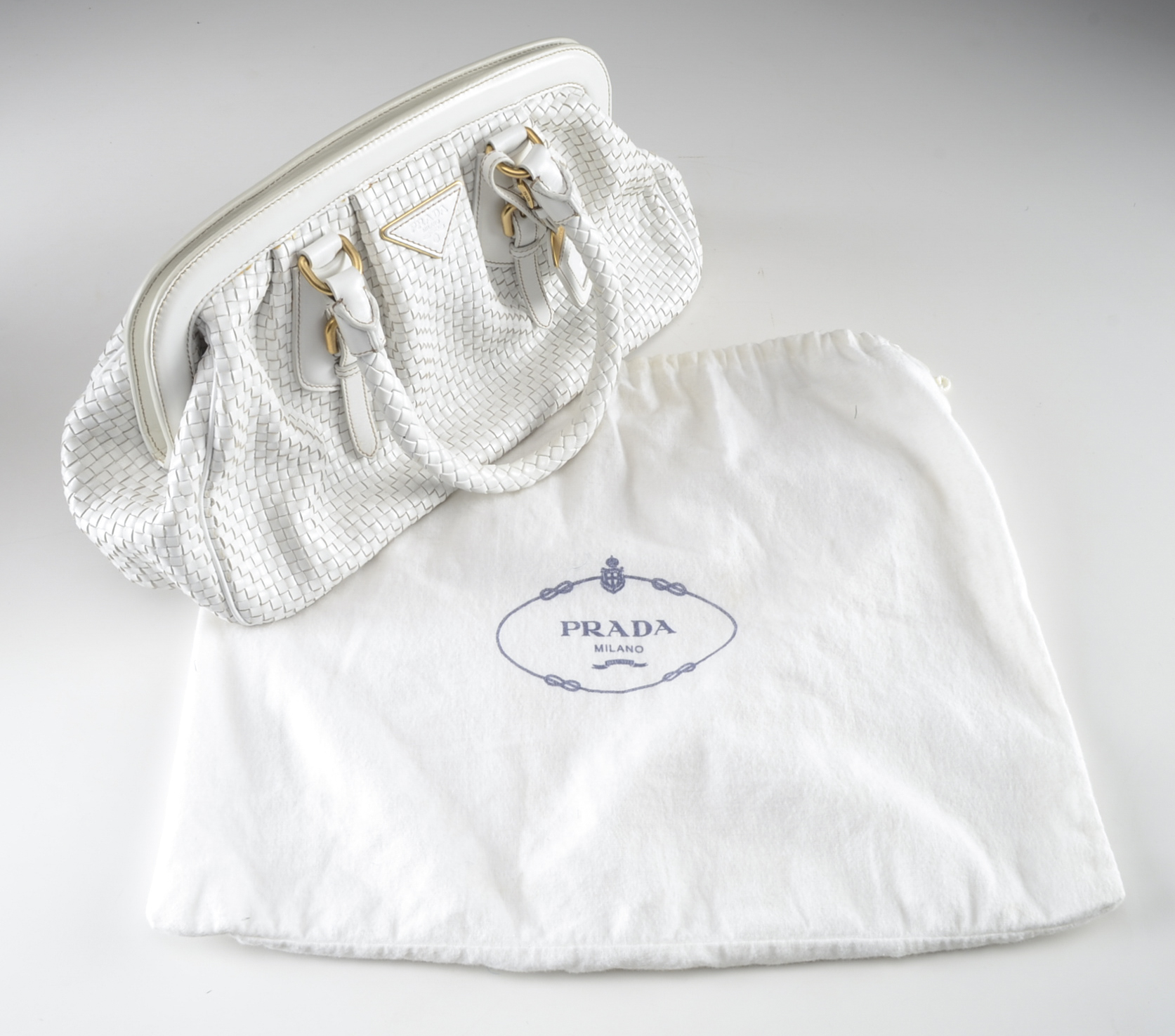 Prada Intreccio Madras Framed Satchel