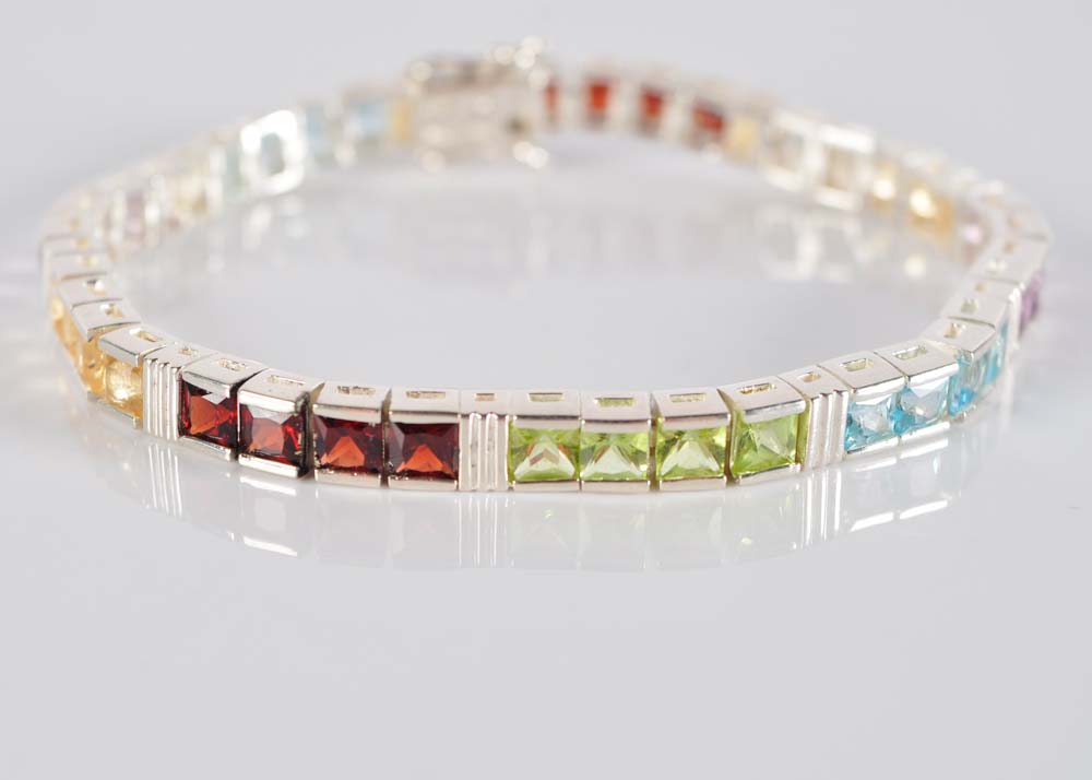 Sterling Silver and Multi-Gemstone Bracelet
