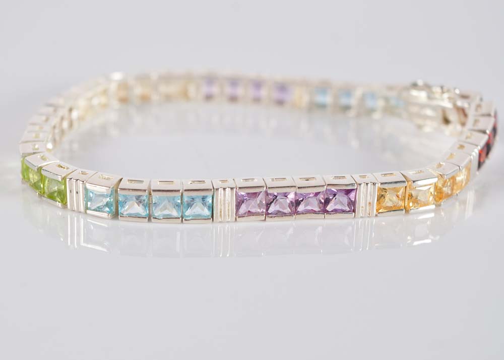 Sterling Silver and Multi-Gemstone Bracelet