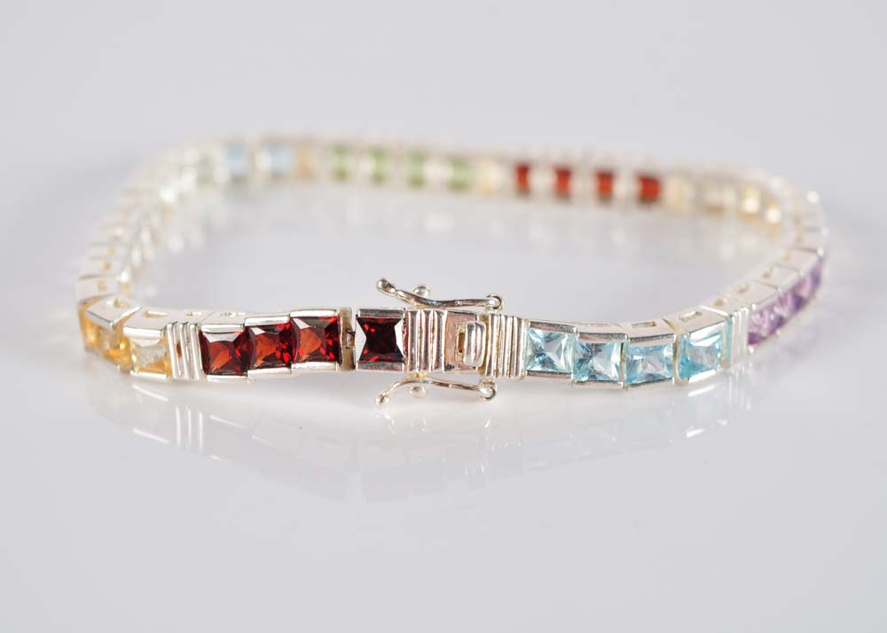 Sterling Silver and Multi-Gemstone Bracelet