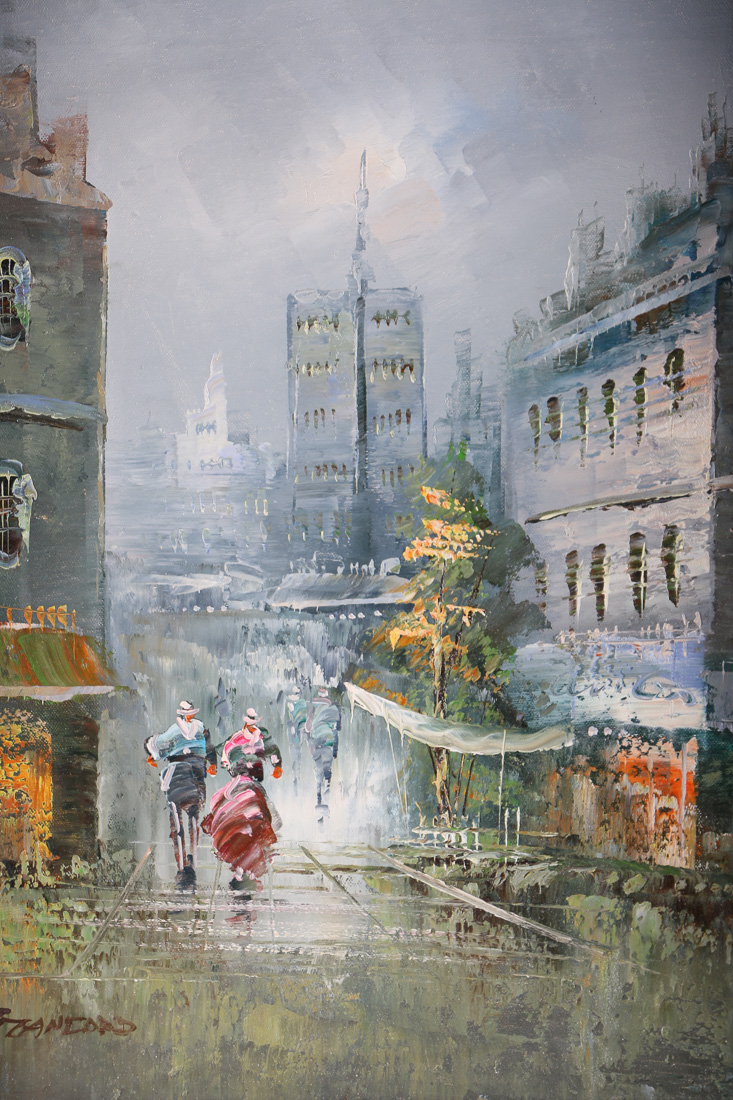 Stanford Signed Original Oil Painting of a Town