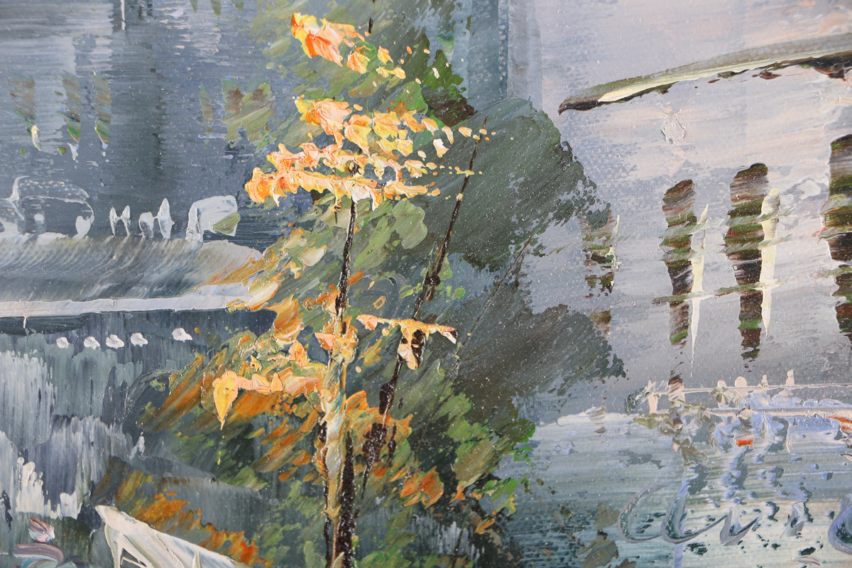 Stanford Signed Original Oil Painting of a Town