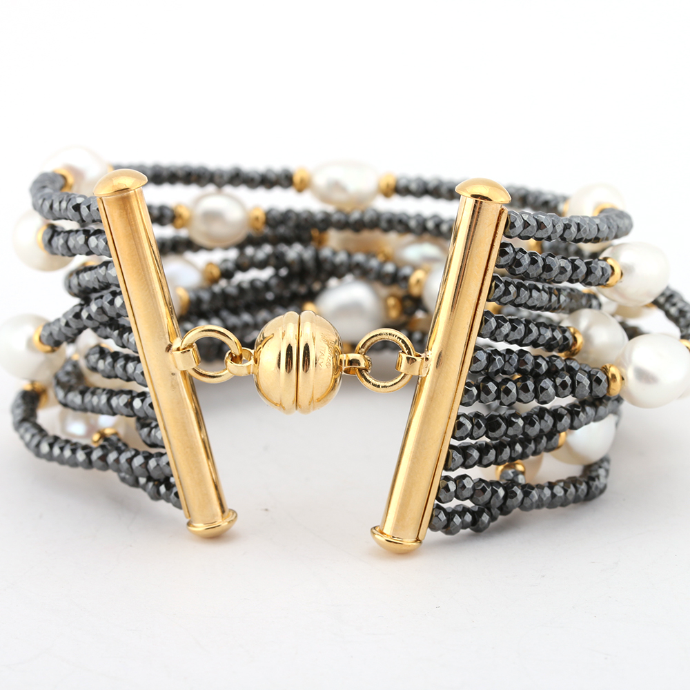 Gold Tone Freshwater Pearl Hematite Bracelets