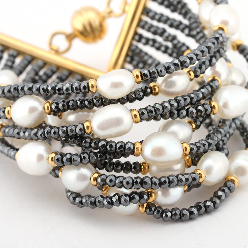 Gold Tone Freshwater Pearl Hematite Bracelets