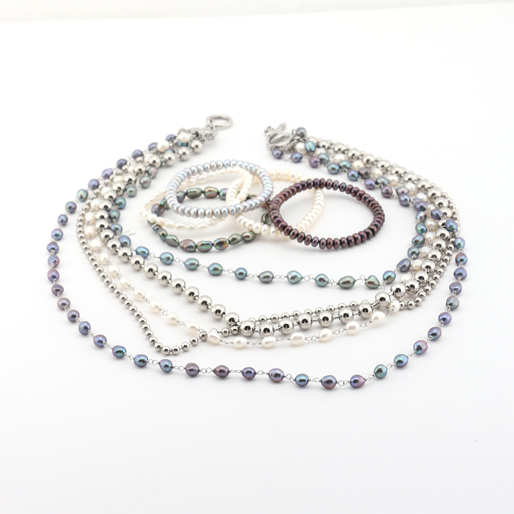 Dyed Freshwater Pearl Necklace and Bracelets