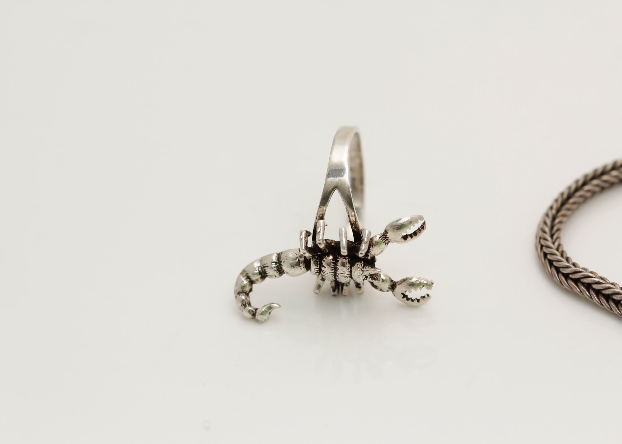 Sterling Silver Rope Twist Bracelet and Scorpion Ring