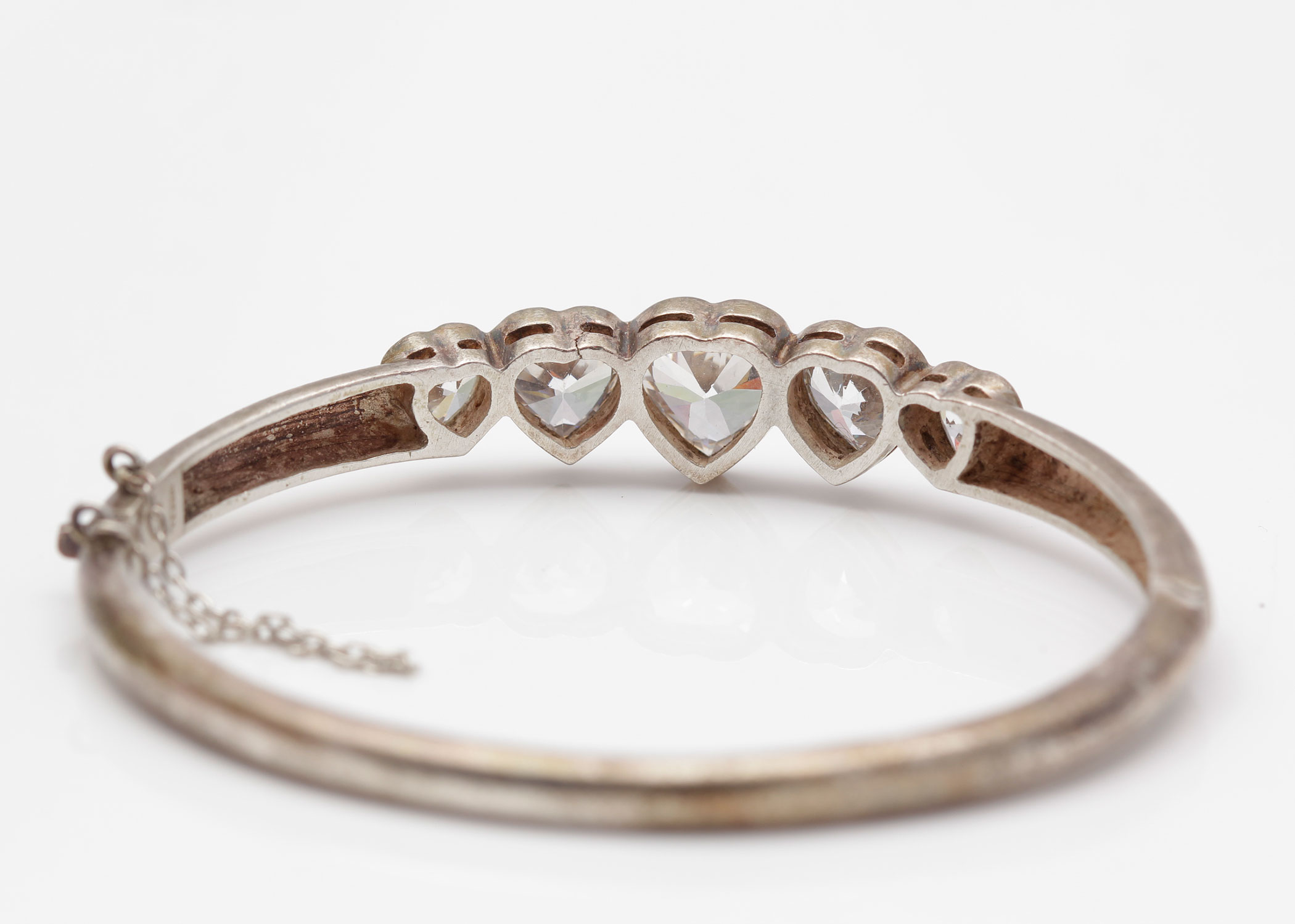 Signed Sterling Silver Bracelet with Faceted Heart Crystals