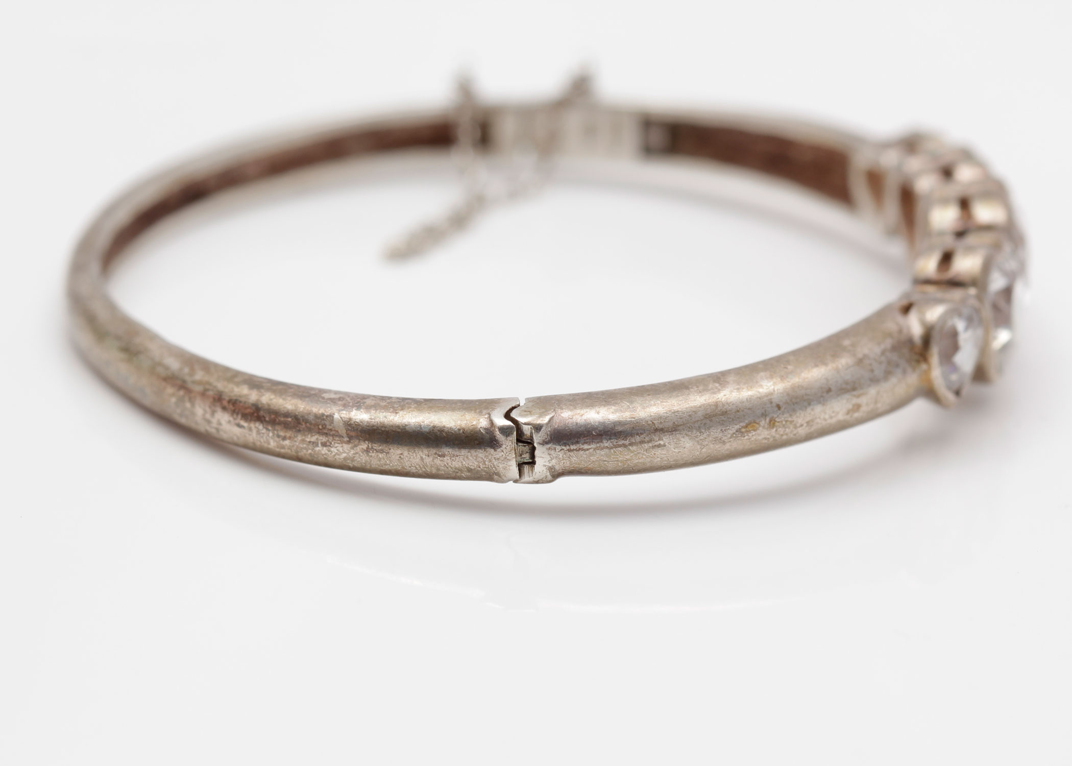 Signed Sterling Silver Bracelet with Faceted Heart Crystals