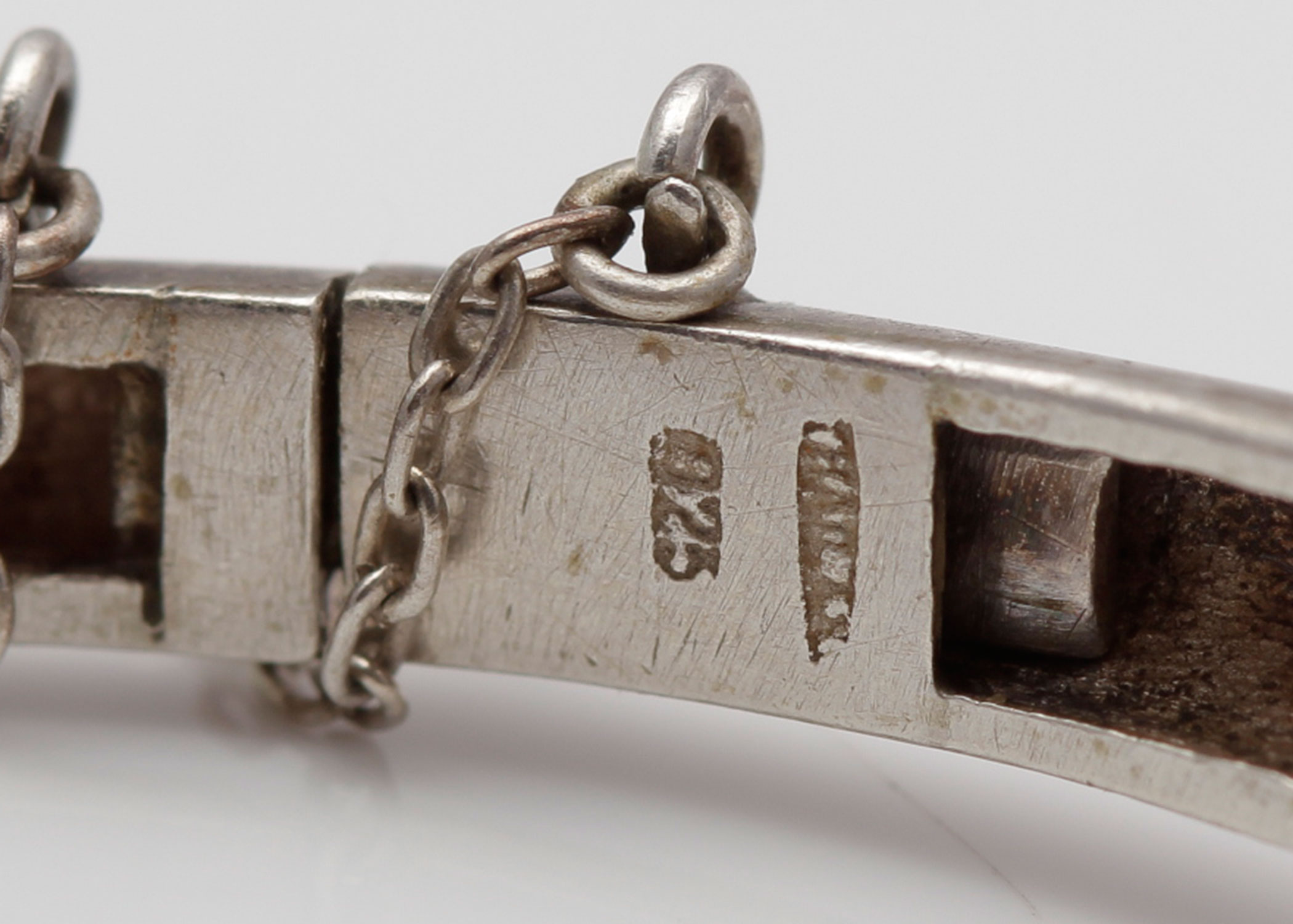 Signed Sterling Silver Bracelet with Faceted Heart Crystals