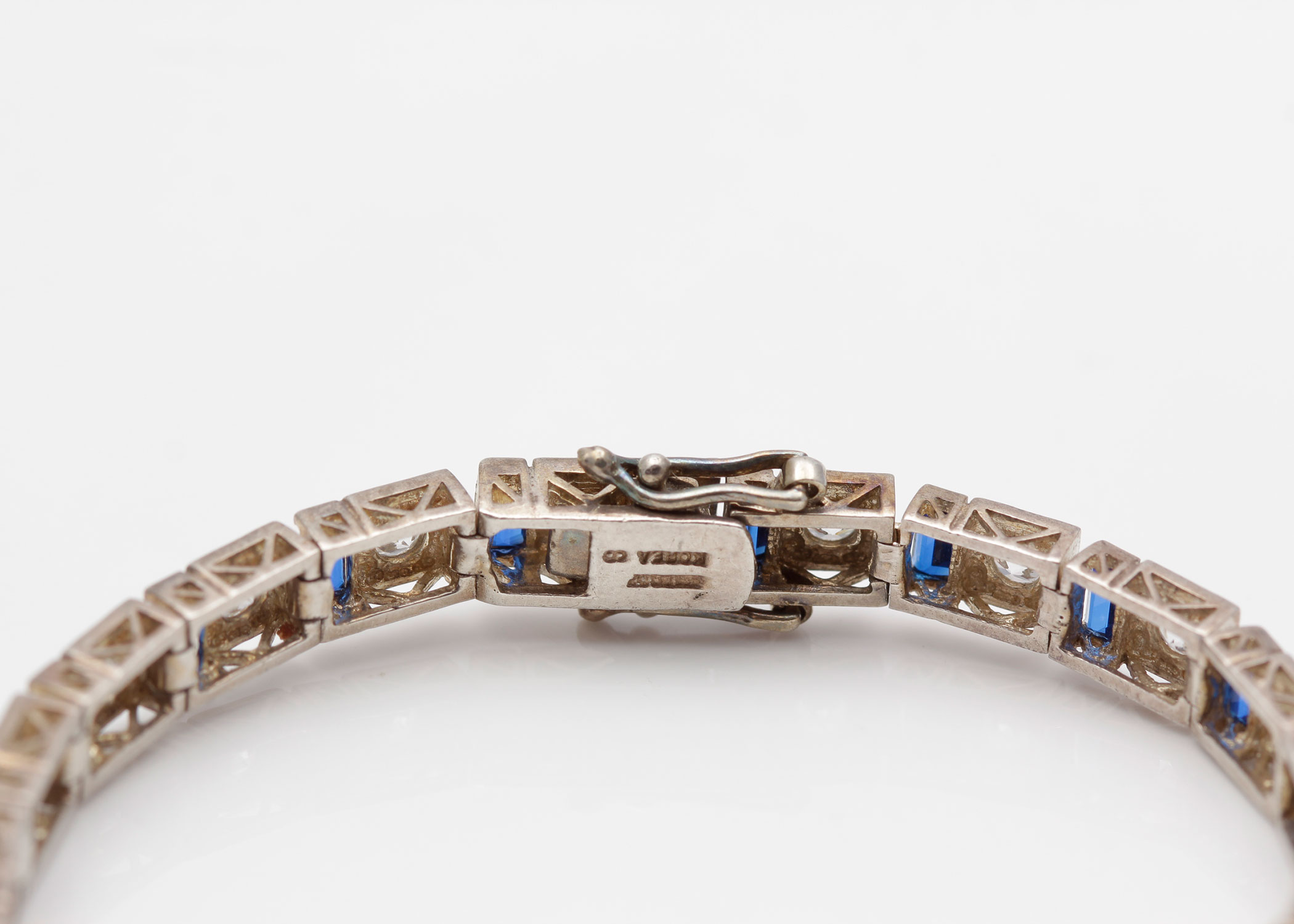 Art Deco Style Sterling Silver Bracelet with Glass Stones