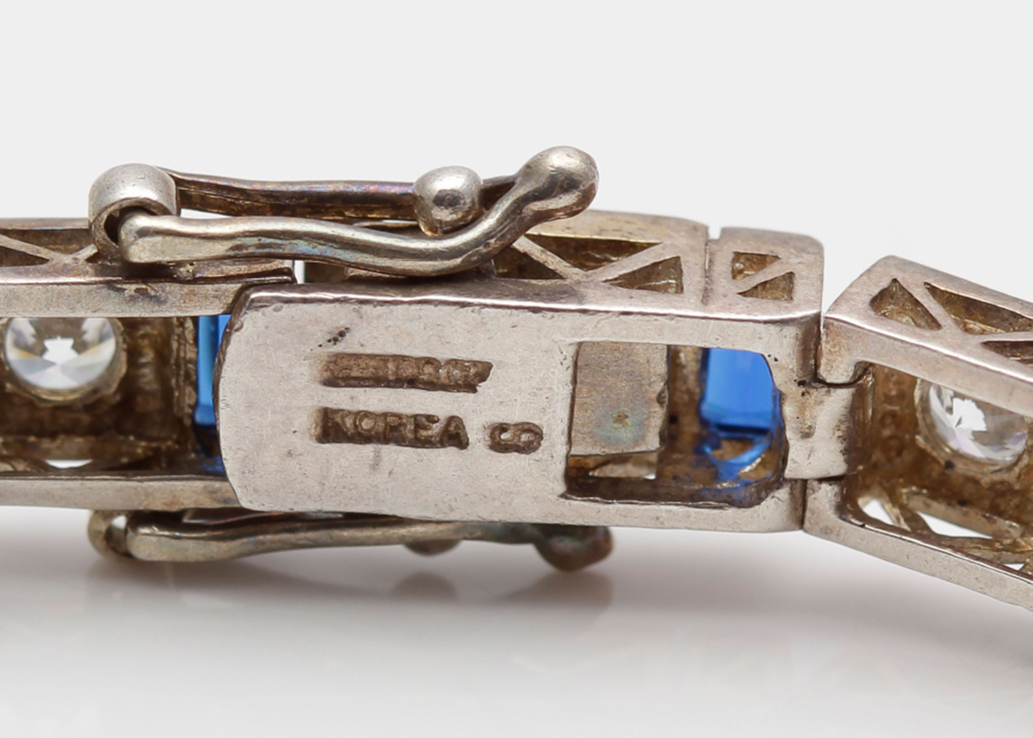 Art Deco Style Sterling Silver Bracelet with Glass Stones