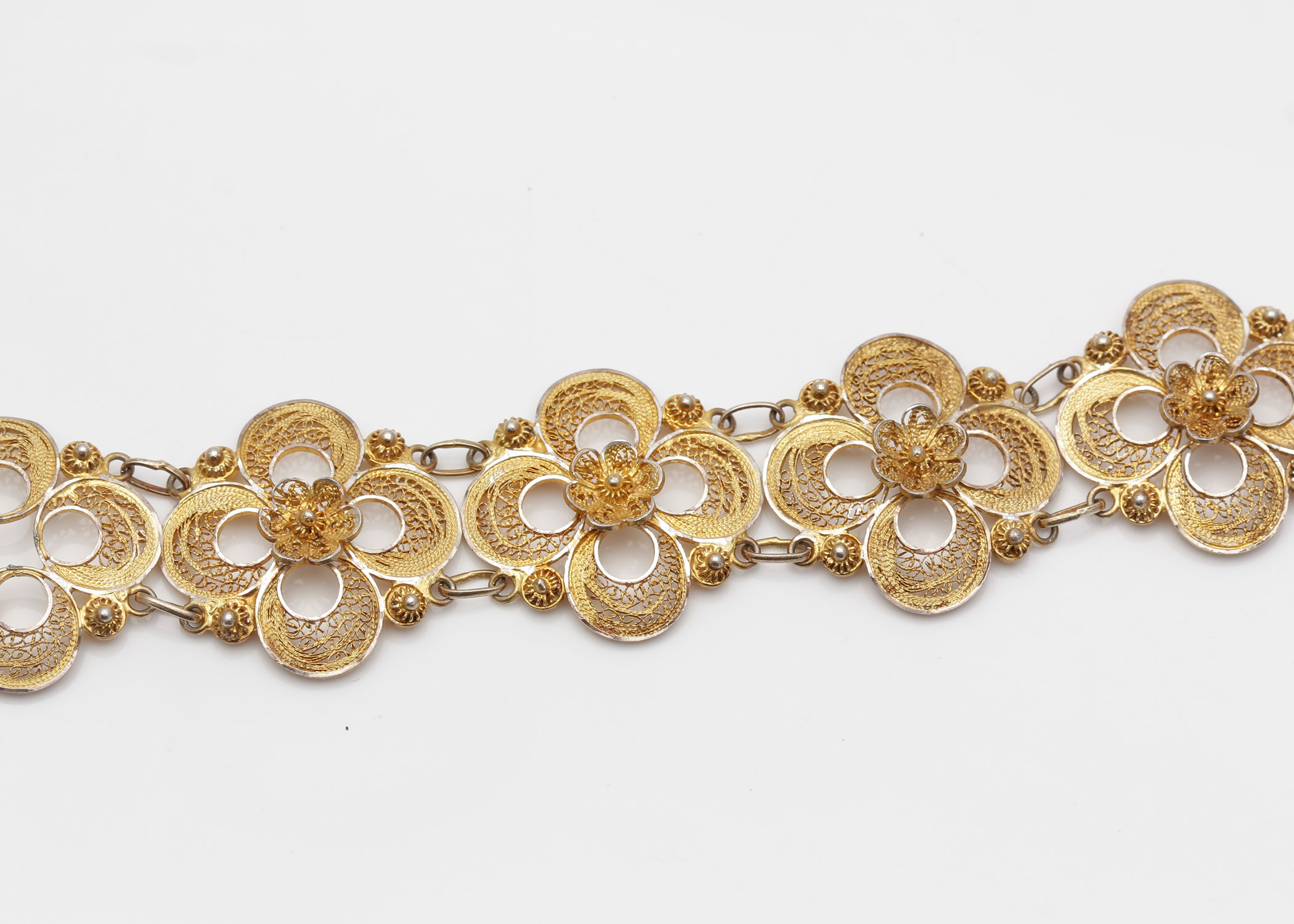 Gold Plated Filigree Fan and Flower Bracelet