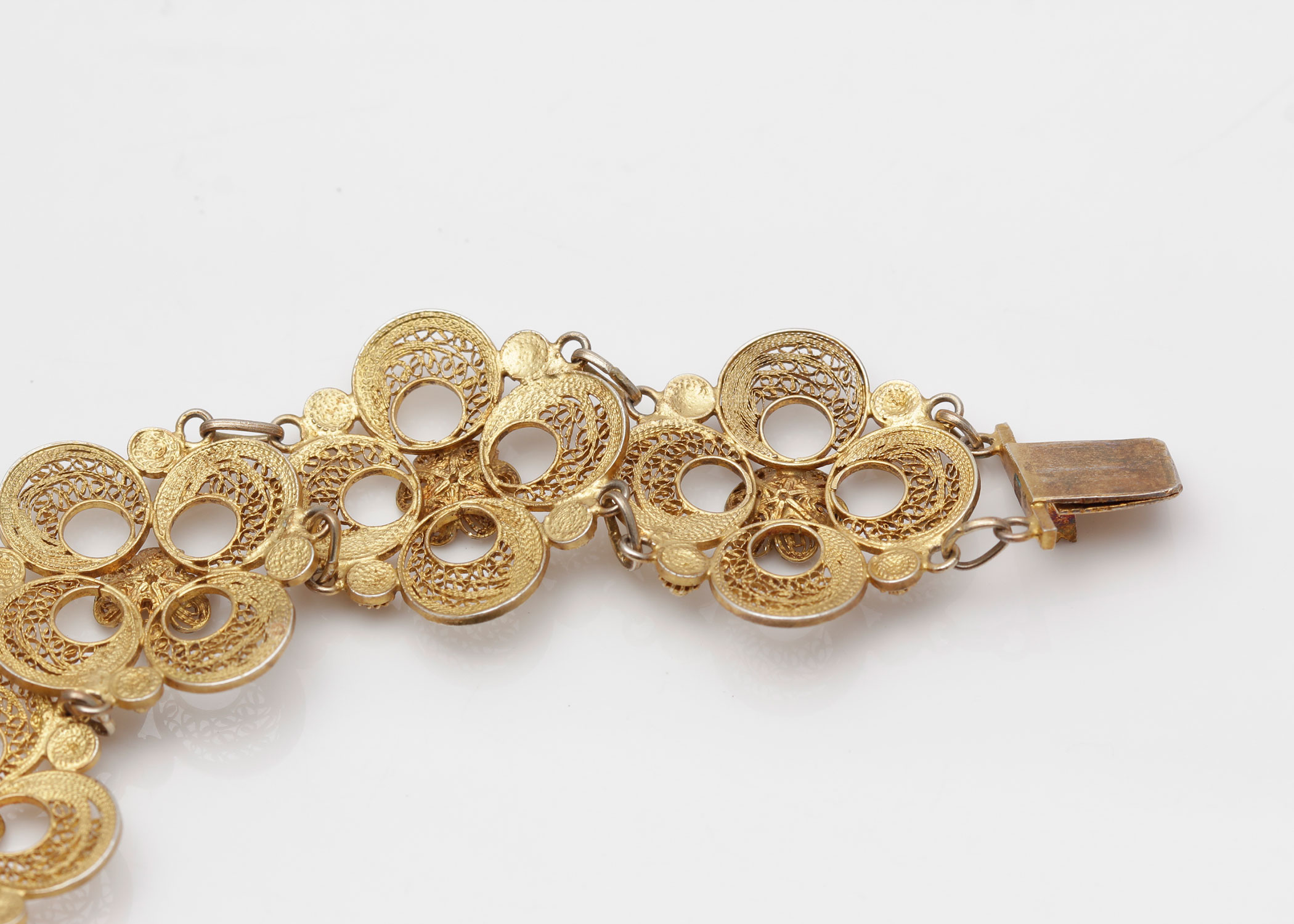 Gold Plated Filigree Fan and Flower Bracelet