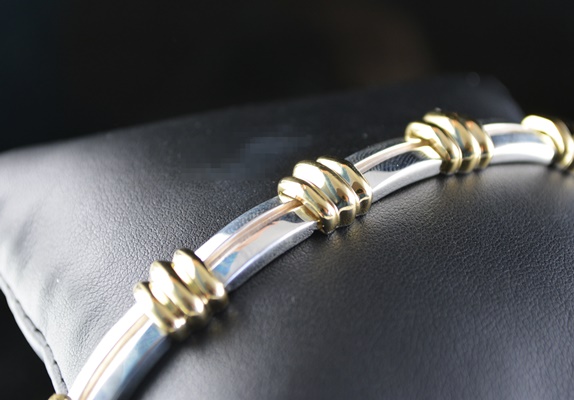 1995 Tiffany & Co Sterling Silver and 18K Gold Station Bracelet