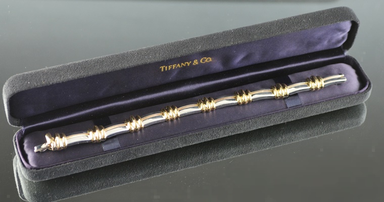 1995 Tiffany & Co Sterling Silver and 18K Gold Station Bracelet