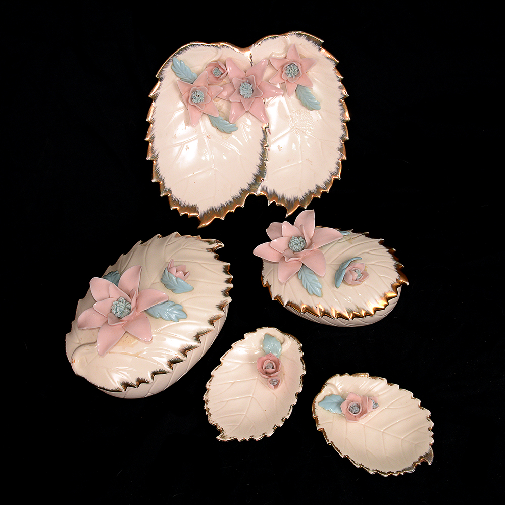 Vintage Porcelain Dishes and Trinket Boxes with Floral Designs