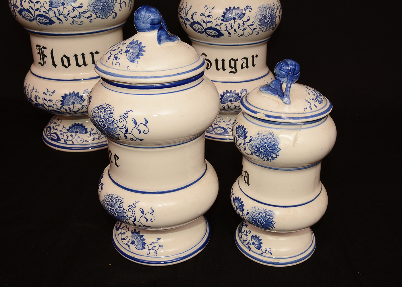 Delft Style Blue and White Porcelain Kitchen Canister Set