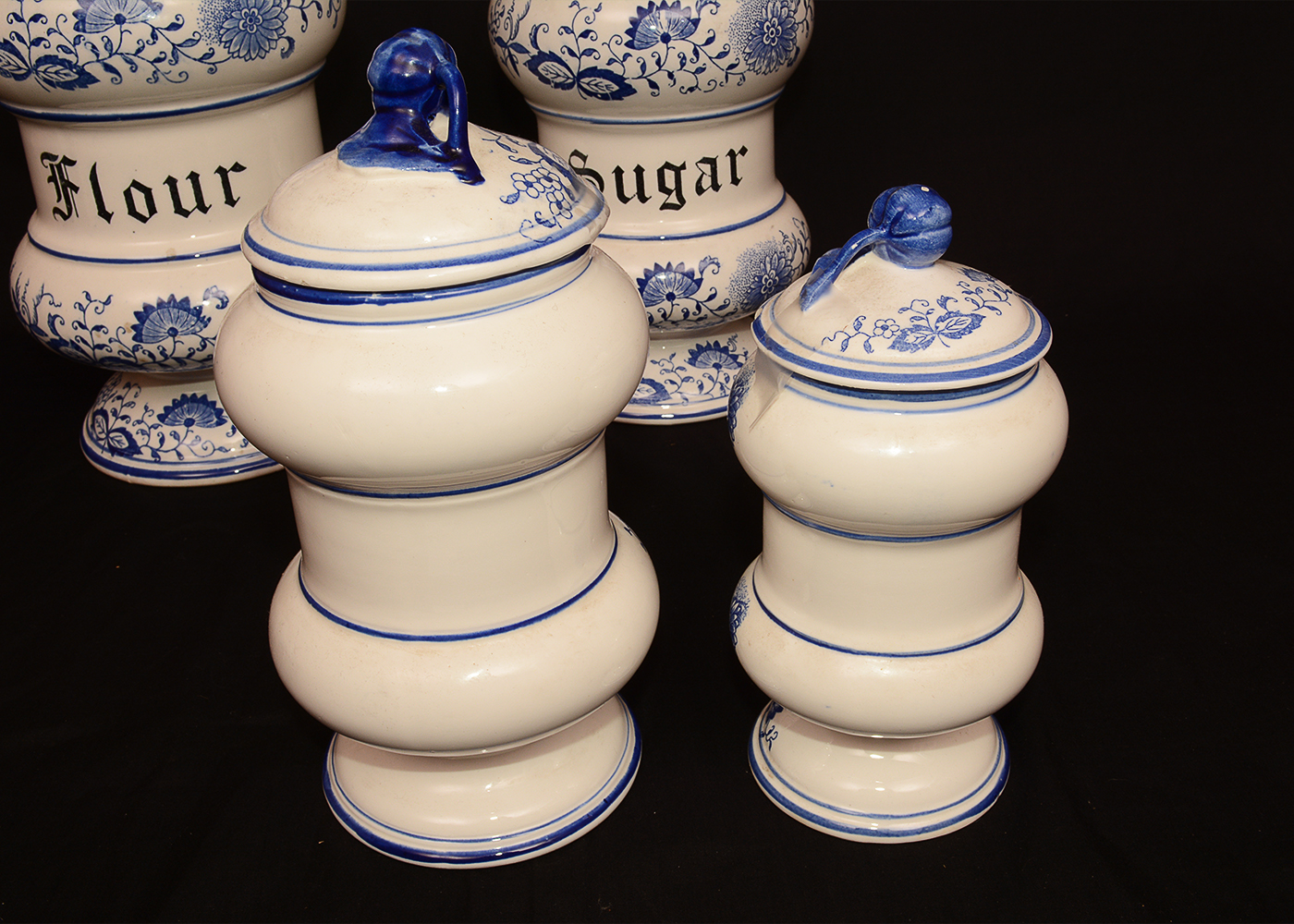 Delft Style Blue and White Porcelain Kitchen Canister Set