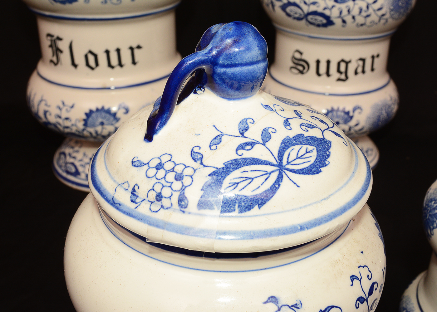 Delft Style Blue and White Porcelain Kitchen Canister Set