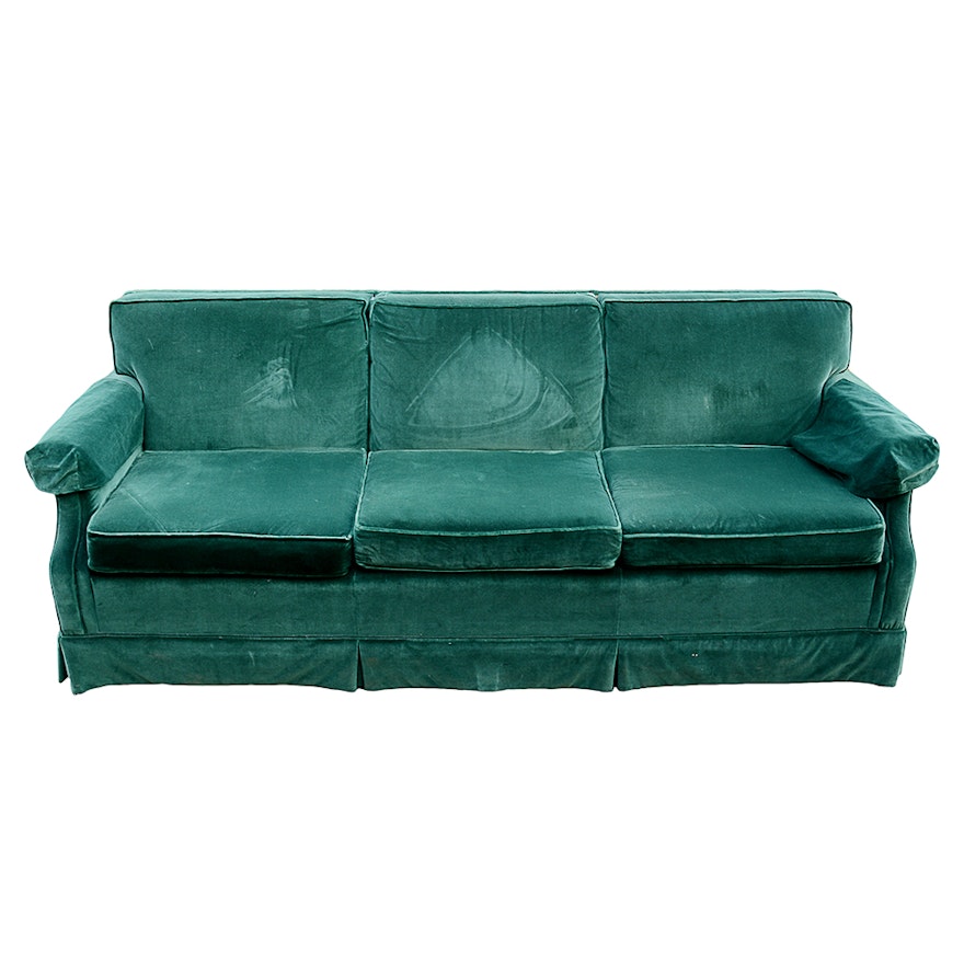 Ethan Allen "Traditional Classics" Green Velour Sofa