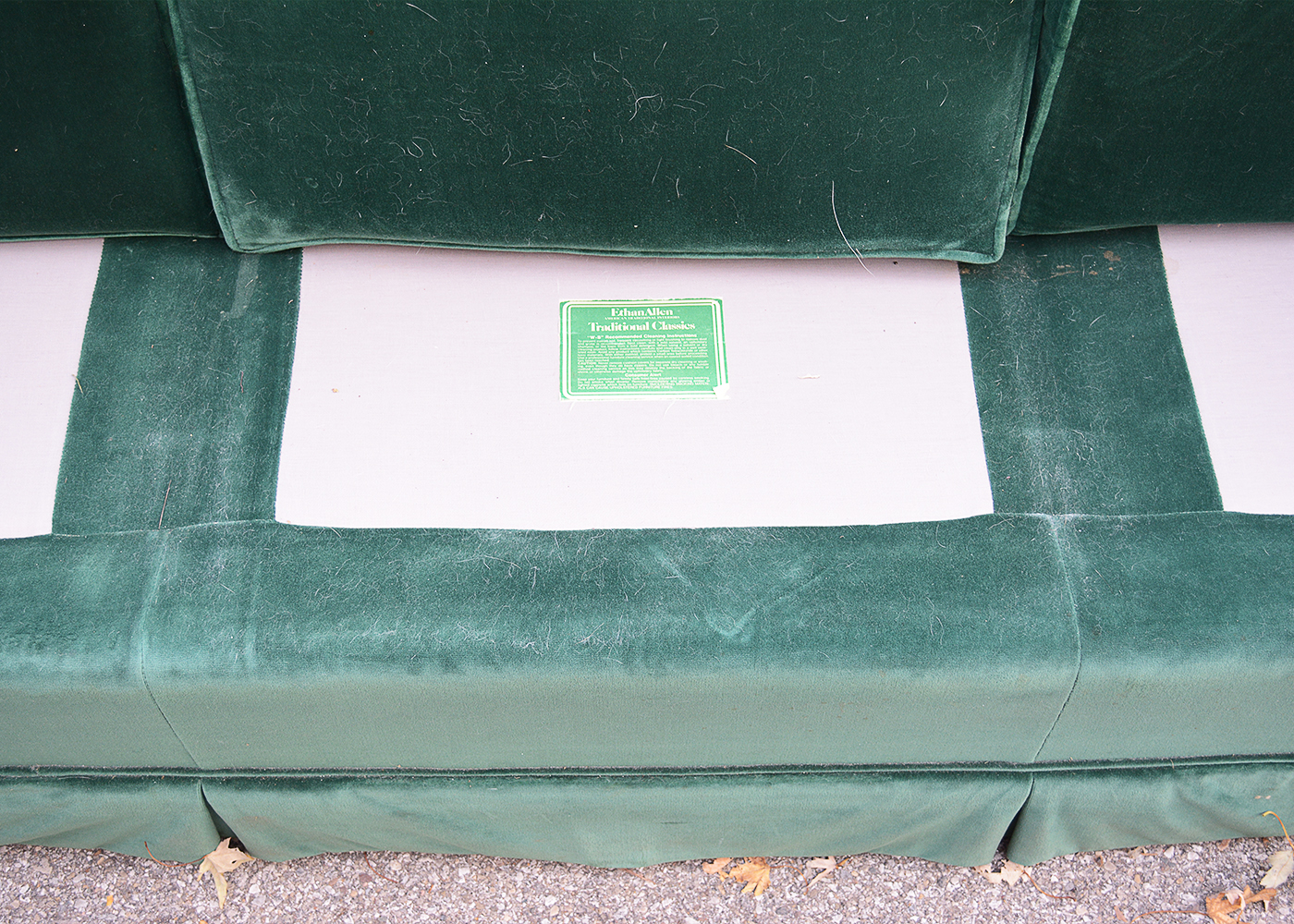 Ethan Allen "Traditional Classics" Green Velour Sofa