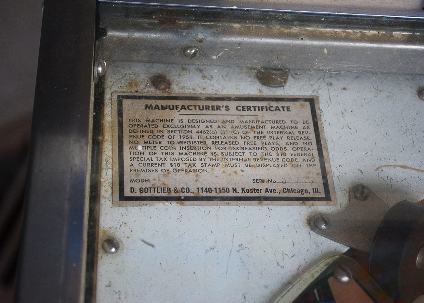 Vintage 1964 D. Gottlieb "World Fair" Pinball Machine