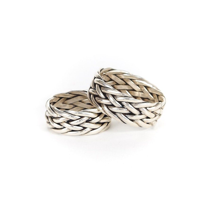Pair of Sterling Silver Woven Bands