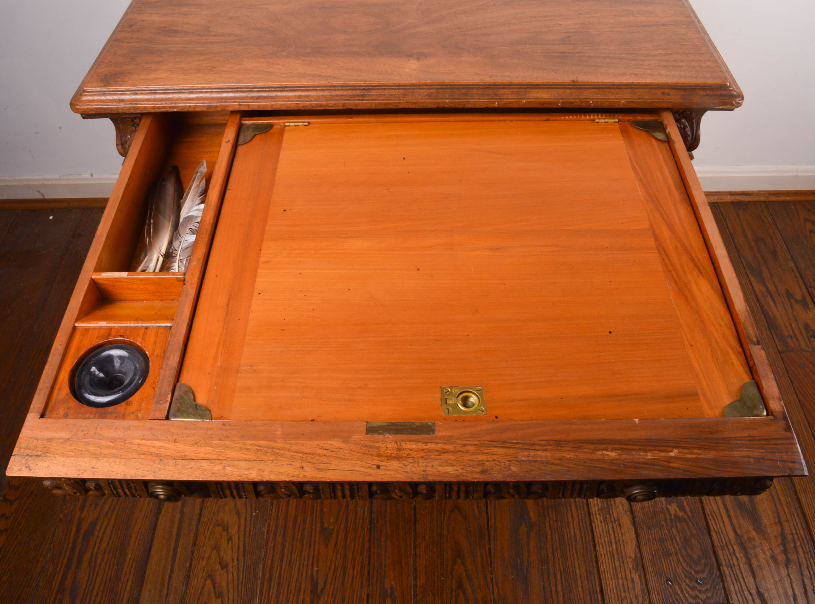 Antique Walnut Ornate Writing Desk