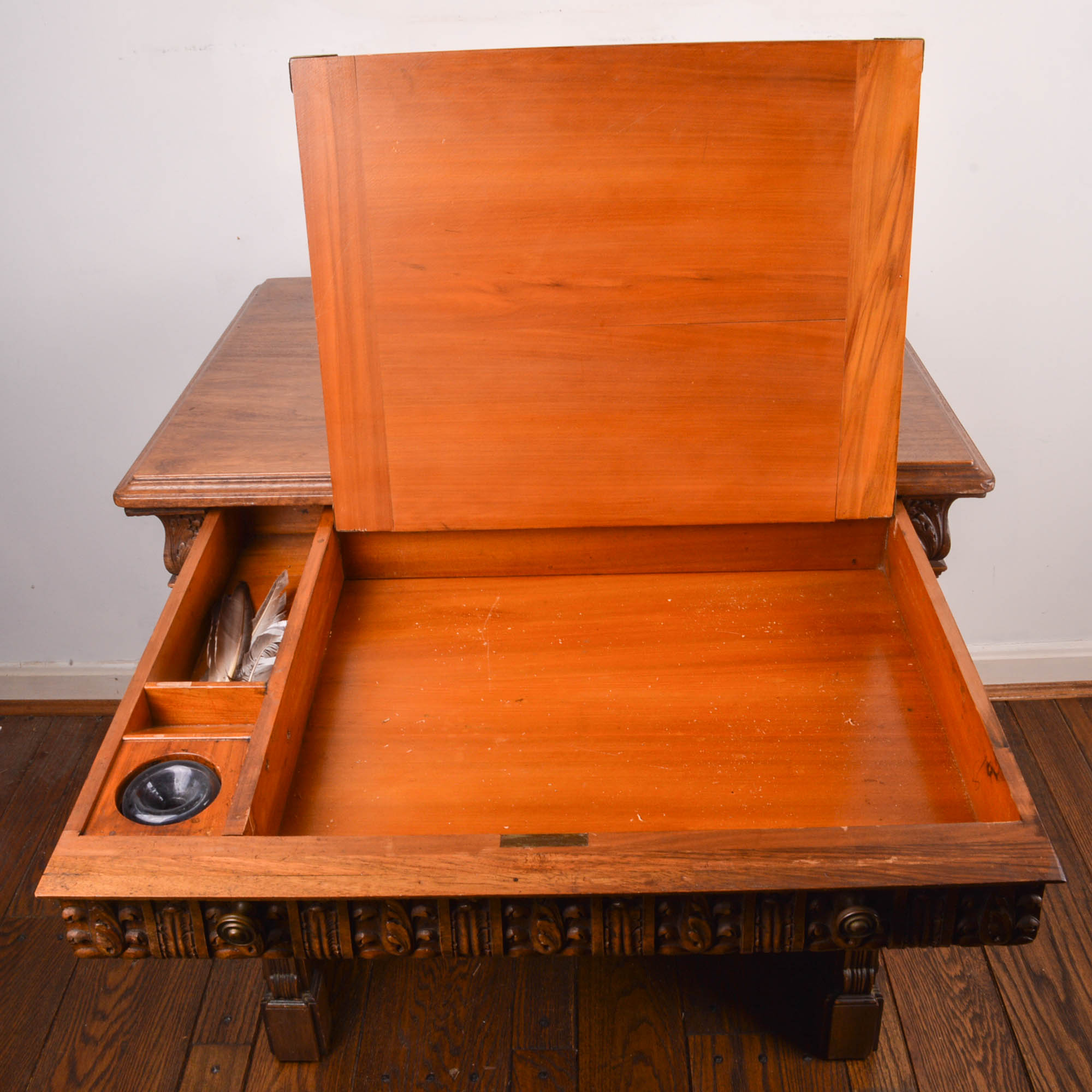 Antique Walnut Ornate Writing Desk