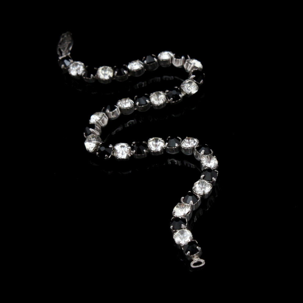 Sterling Silver, Black Onyx, and White Quartz Tennis Bracelet