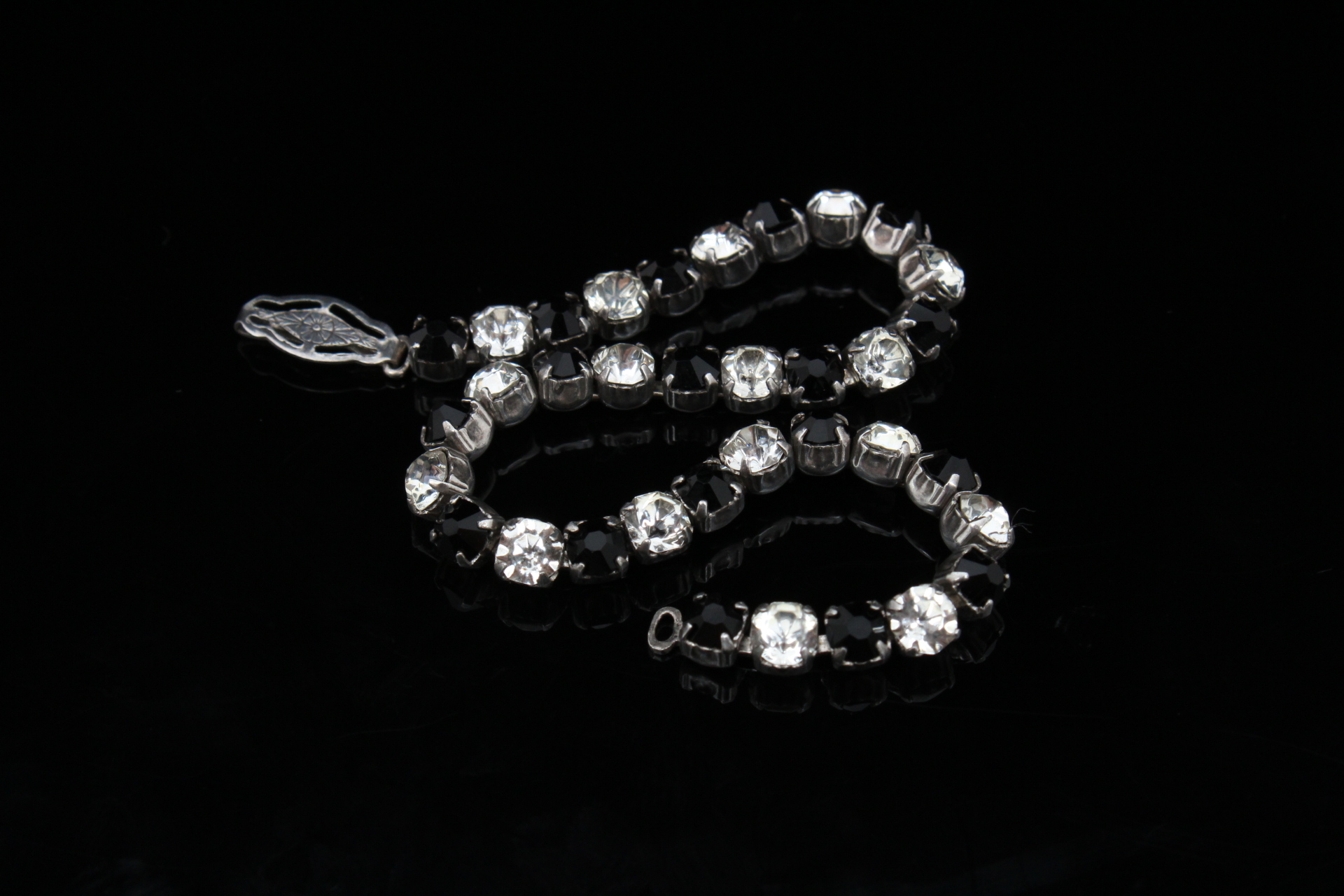Sterling Silver, Black Onyx, and White Quartz Tennis Bracelet