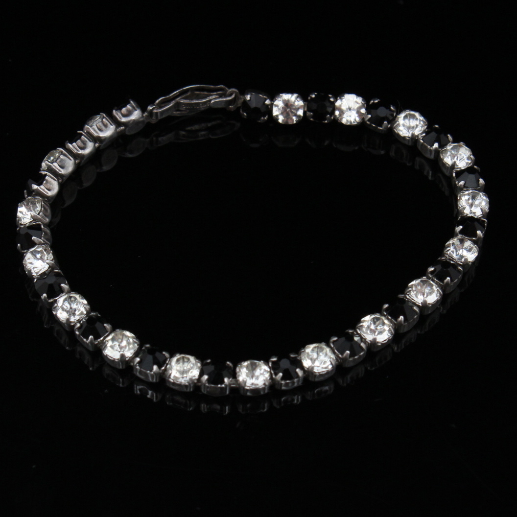 Sterling Silver, Black Onyx, and White Quartz Tennis Bracelet