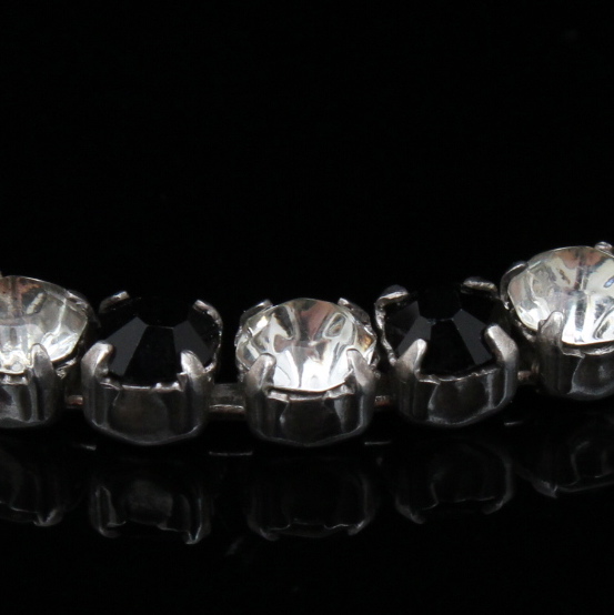 Sterling Silver, Black Onyx, and White Quartz Tennis Bracelet