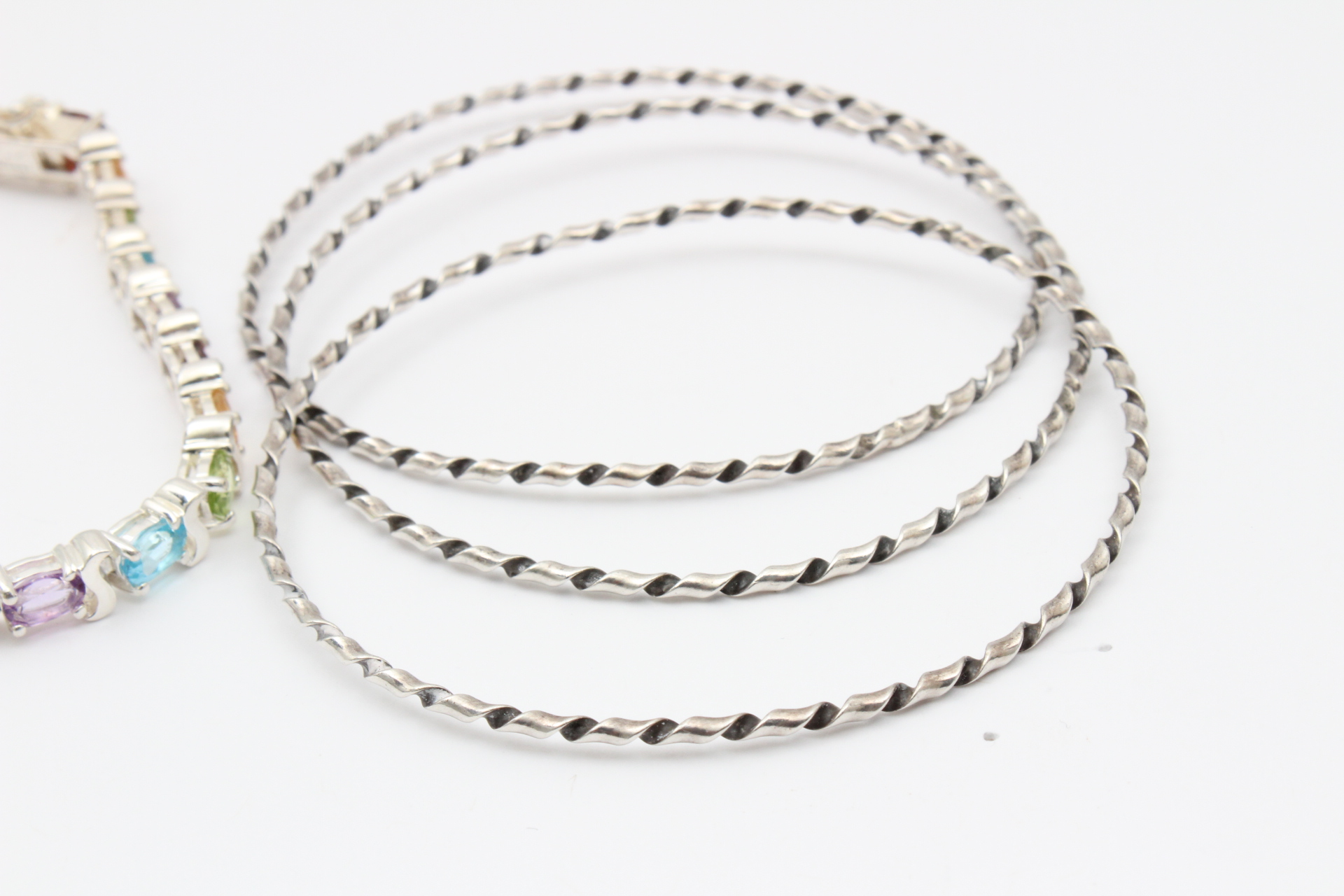 Sterling Silver Tennis Bracelet with Set of Three Bangles