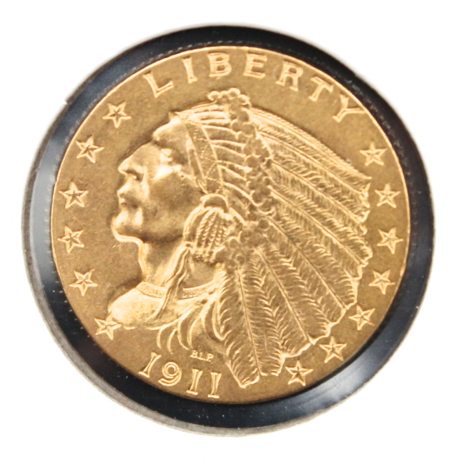 1911 2 1/2 Dollar Indian Head Gold Coin
