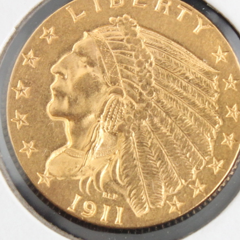 1911 2 1/2 Dollar Indian Head Gold Coin