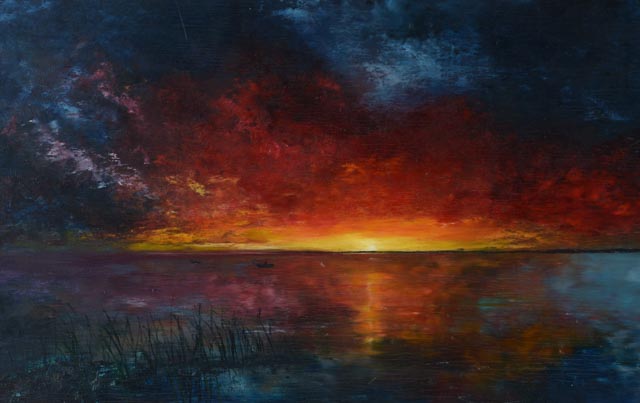 Raymond Klee Original Oil on Board "Night Fishermen, Camargue, France"