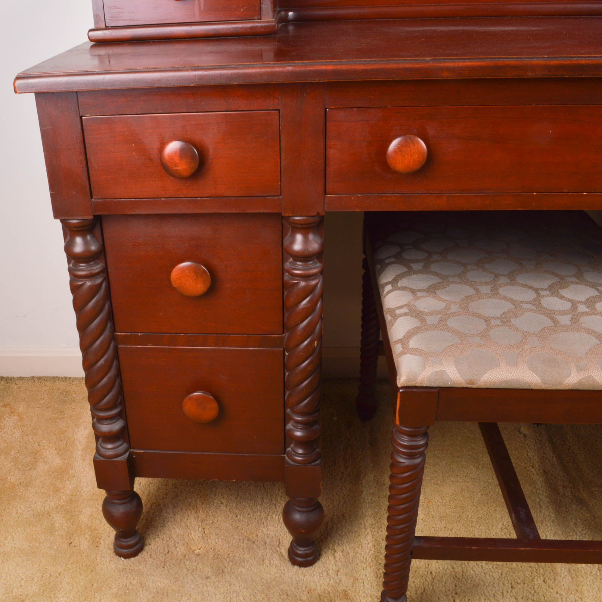 Cherry Vanity with Mirror and Bench