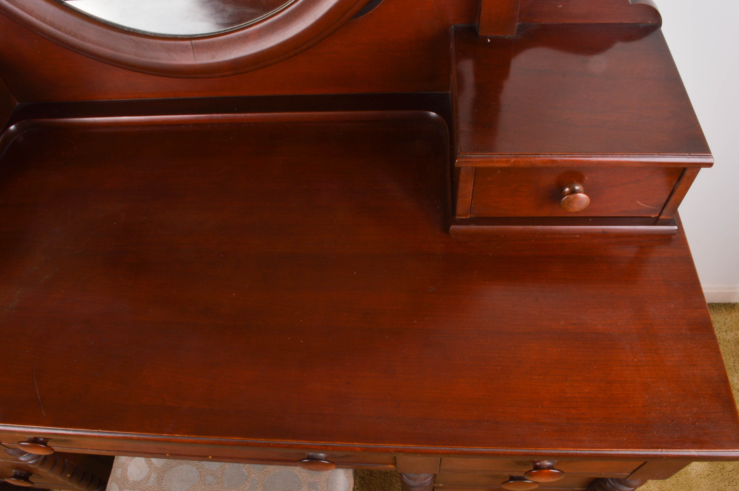 Cherry Vanity with Mirror and Bench