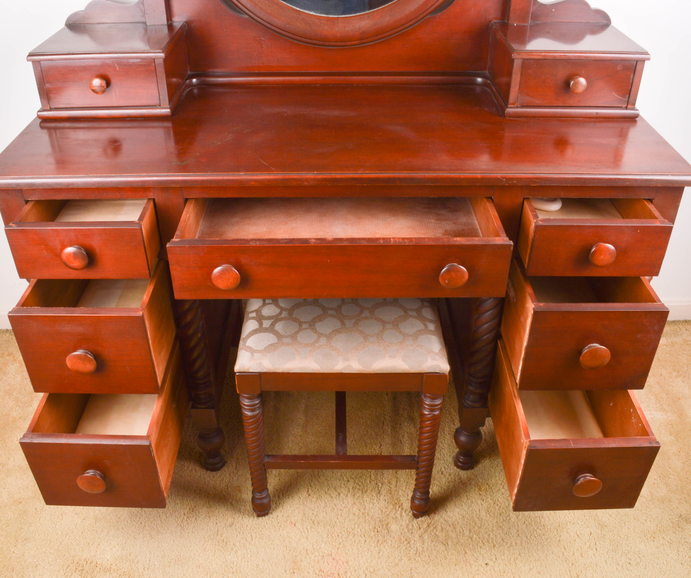 Cherry Vanity with Mirror and Bench
