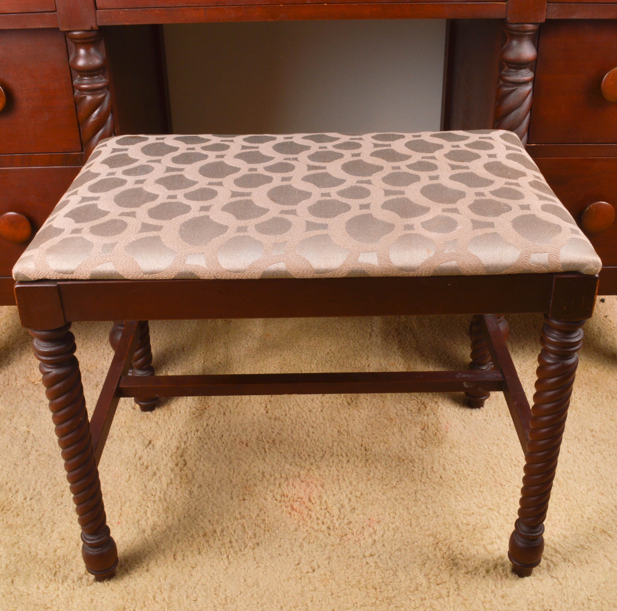 Cherry Vanity with Mirror and Bench