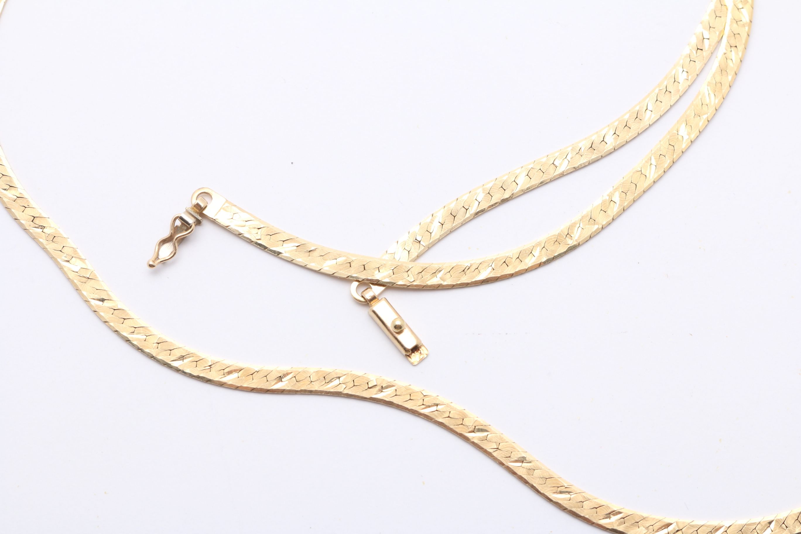 14K Yellow Gold Diamond Cut Herringbone Neck Chain